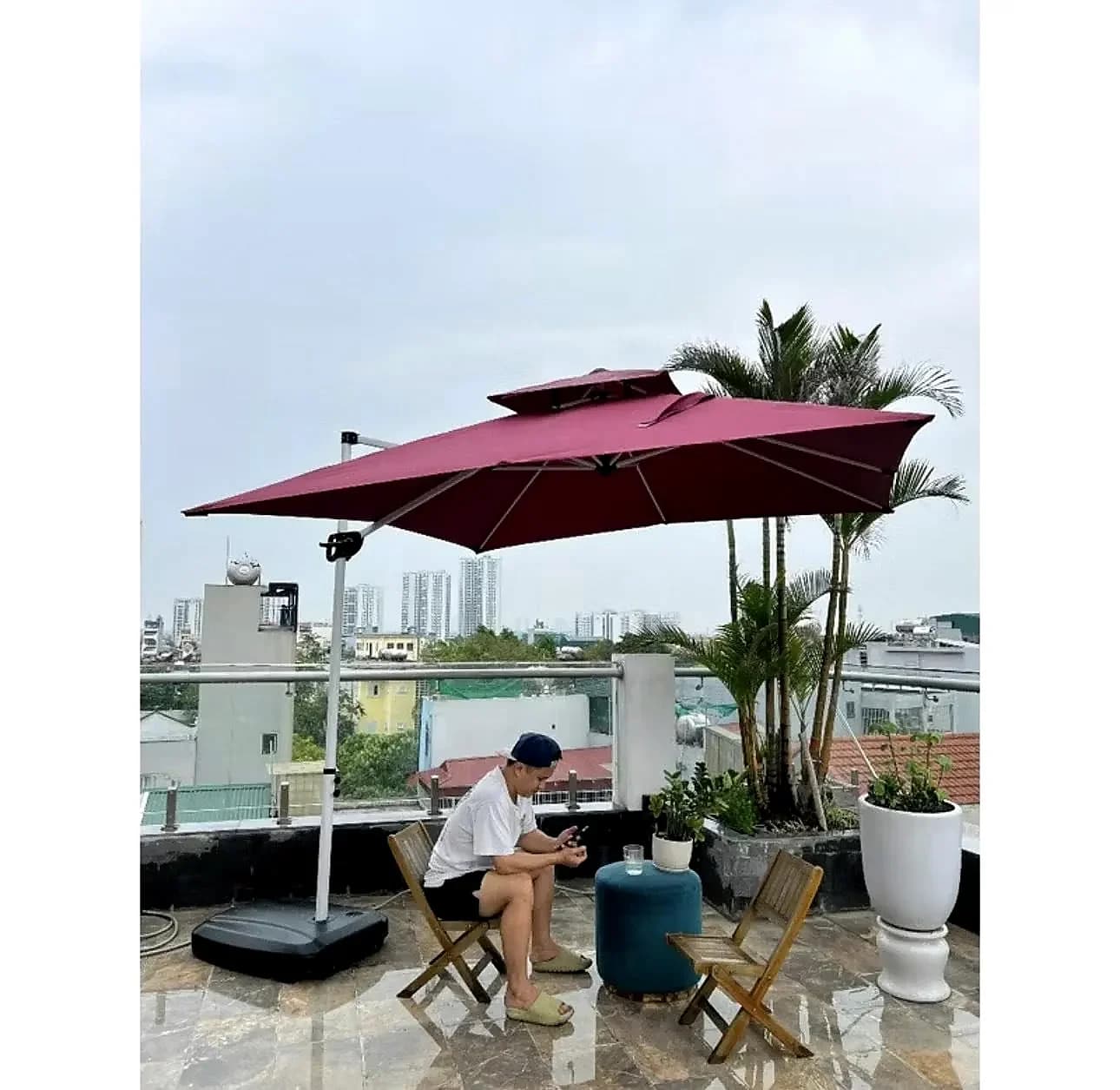 Dù Lệch Tâm Chính Nghiêng 2M5 Khung Sắt Trắng - ảnh 4