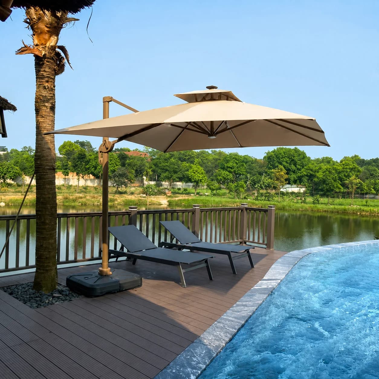 Dù lệch tâm cho resort và khu nghỉ dưỡng ngoài trời - ảnh công trình thực tế Ô Dù Đại Phát
